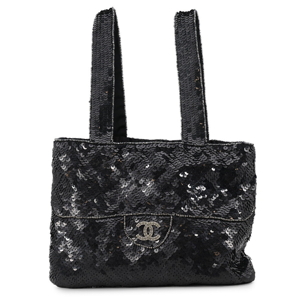 Chanel Mini Handbag with Coco Mark, Sequins, Beads, and Rhinestones, Black, W...